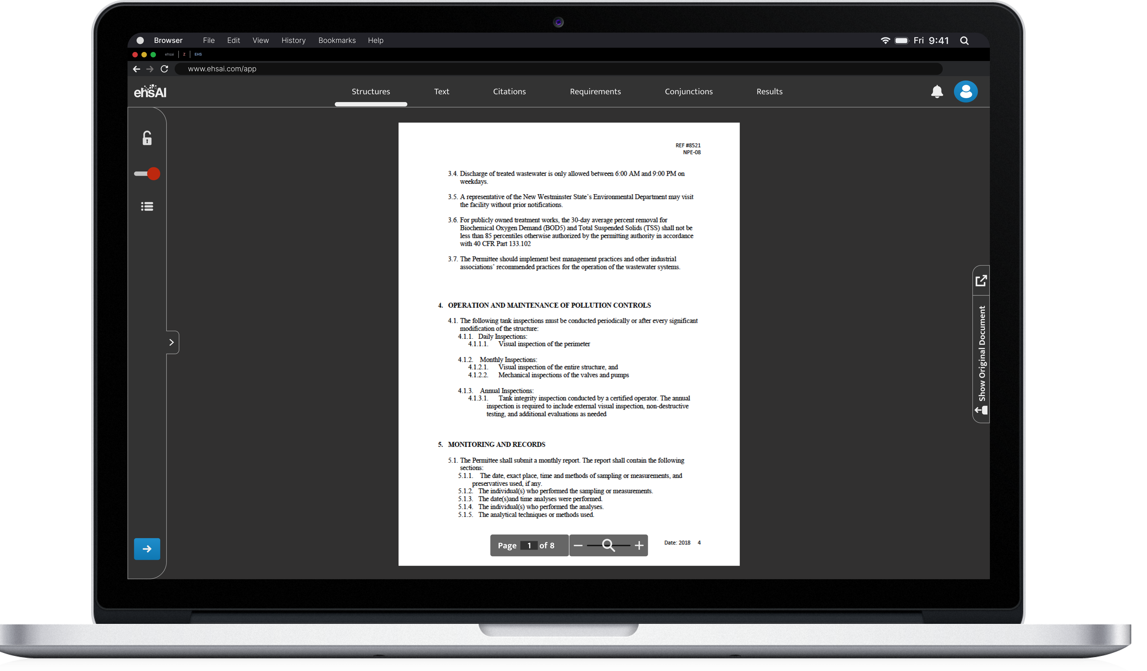 ehsAI - application dashboard using AI to Deconstruct documents, showing list of documents and upload options