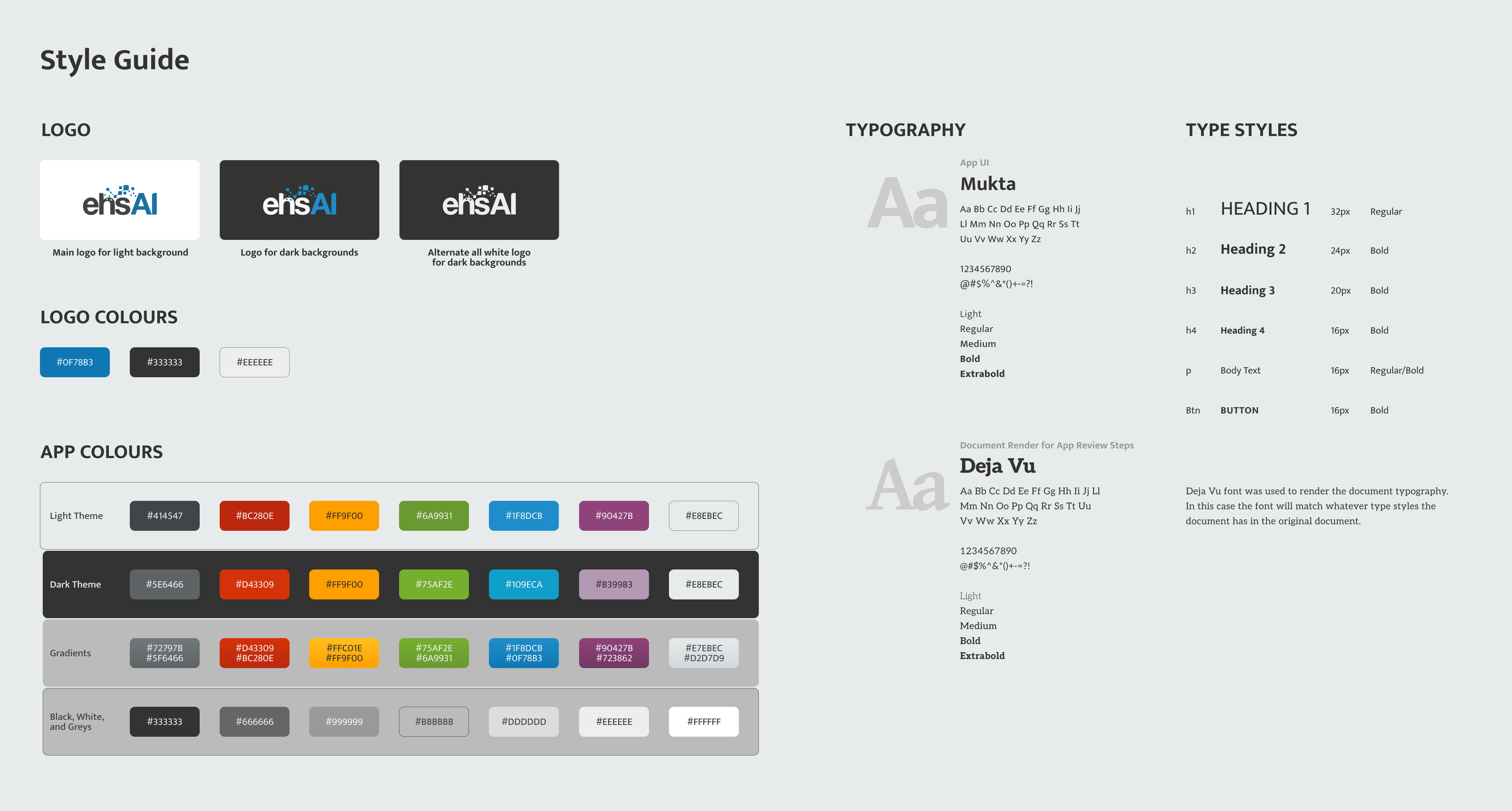 ehsAI branding logo, colours, typography, type styles